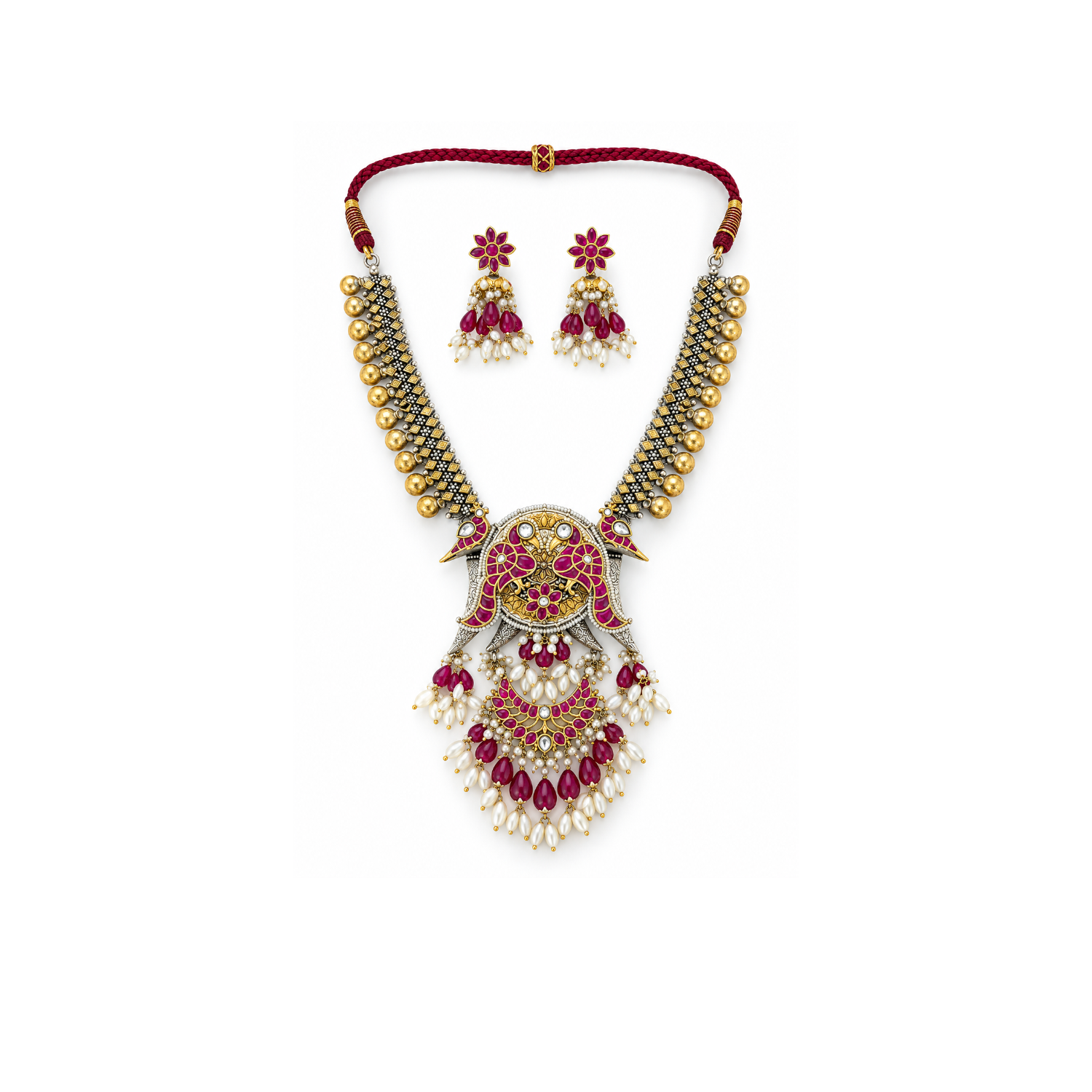 Peacock Ruby Pearl Necklace — Sterling Silver jewellery