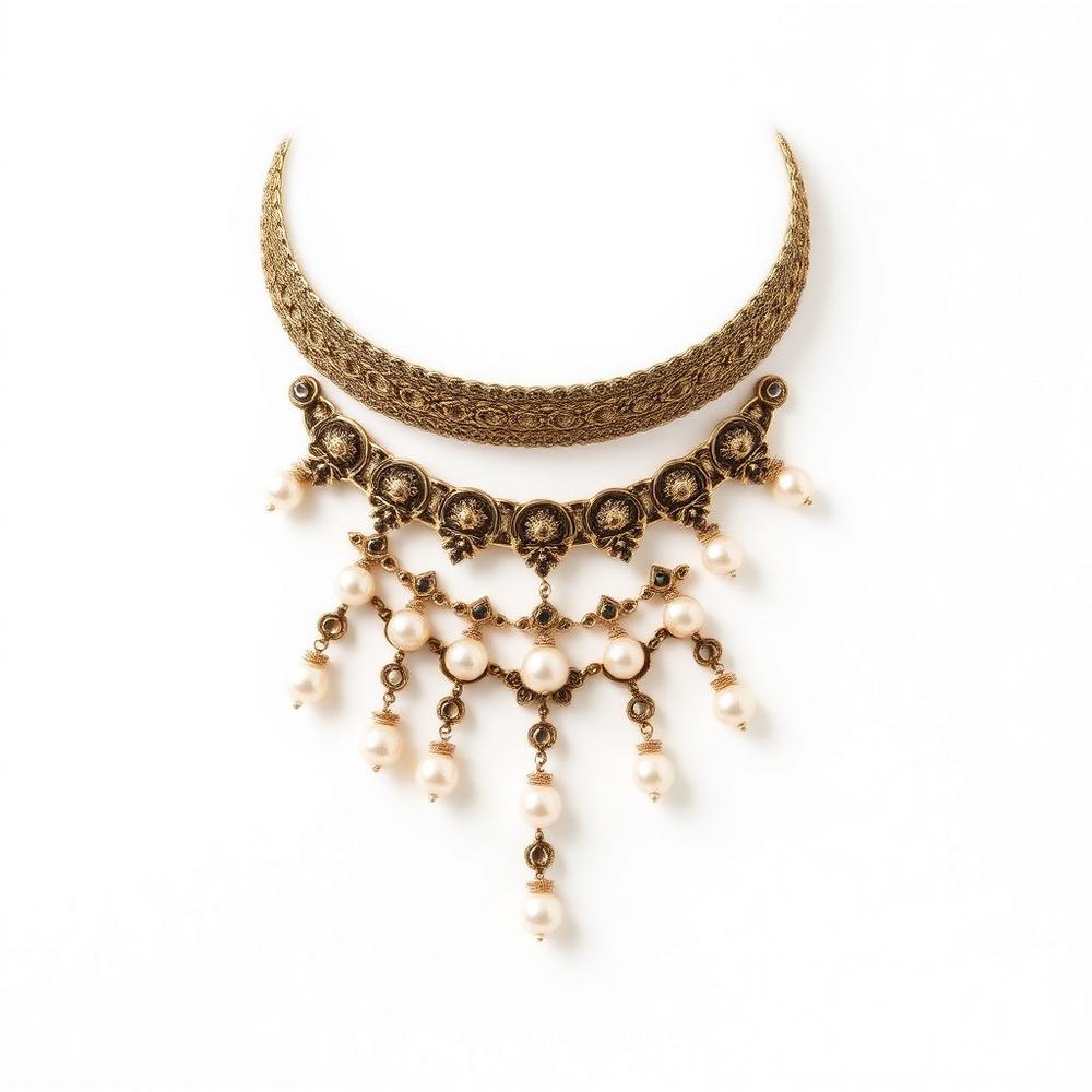 Antique-finish pearl choker